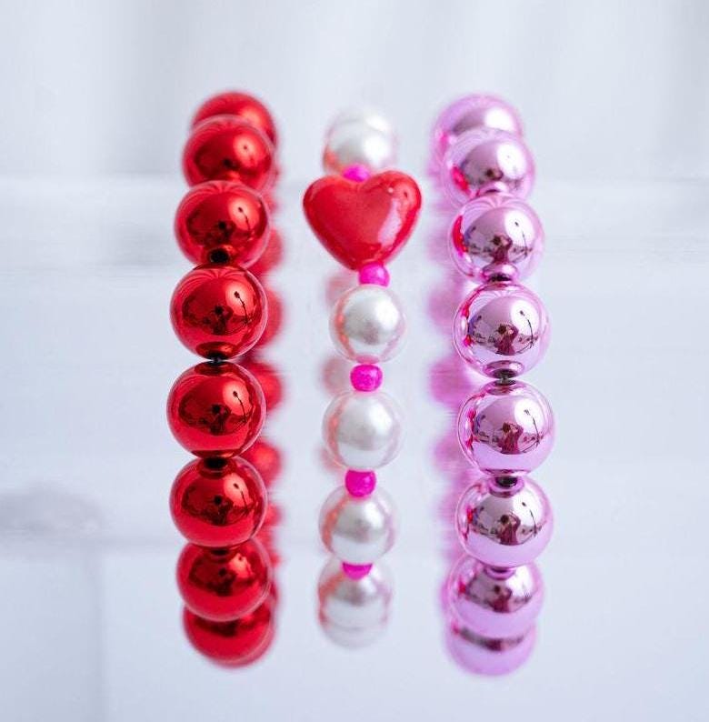The Love Letters Valentines Heart Pearl Stretchy Bracelet Stack