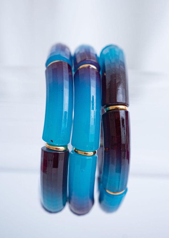 The Midnight Dreams Blue Ombre Stretchy Bracelet Stack in Gold or Silver