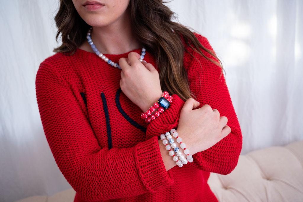 The Rose' in the USA Chinoiserie Patriotic Stretchy Bracelet Stack