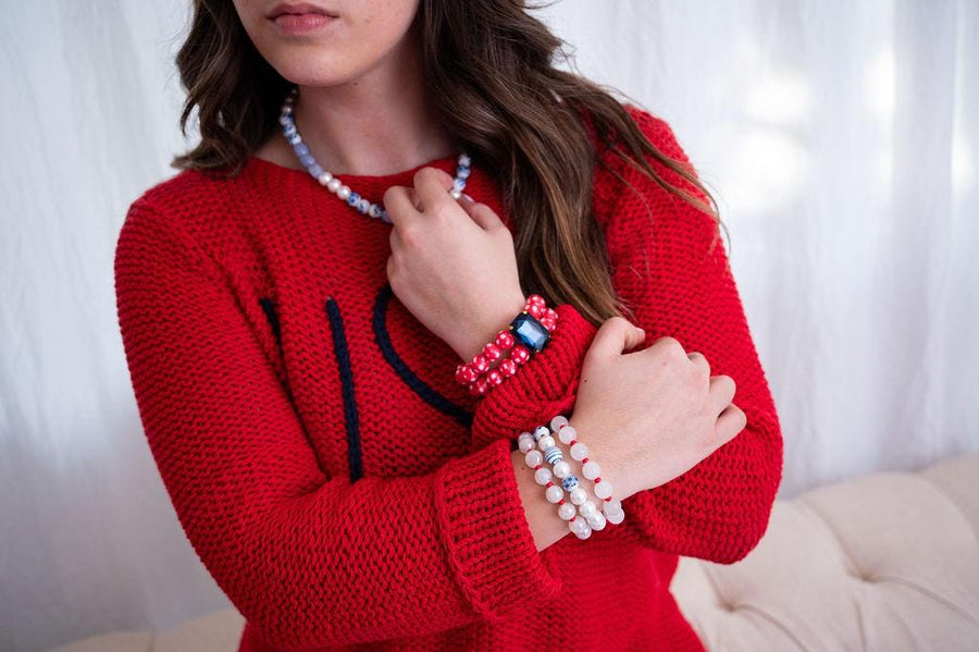The Rose' in the USA Chinoiserie Patriotic Stretchy Bracelet Stack