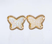 The White Faux Druzy Butterfly Dainty & Delicate Stud - Light Weight