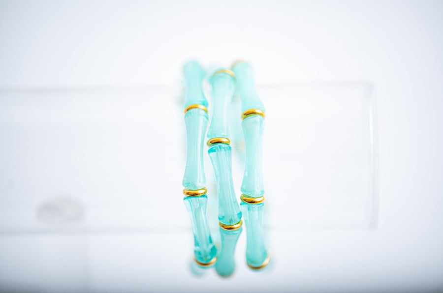 The Thin Bridgette Bamboo Acrylic Bangle Set in Seafoam Green (in Gold or Silver)