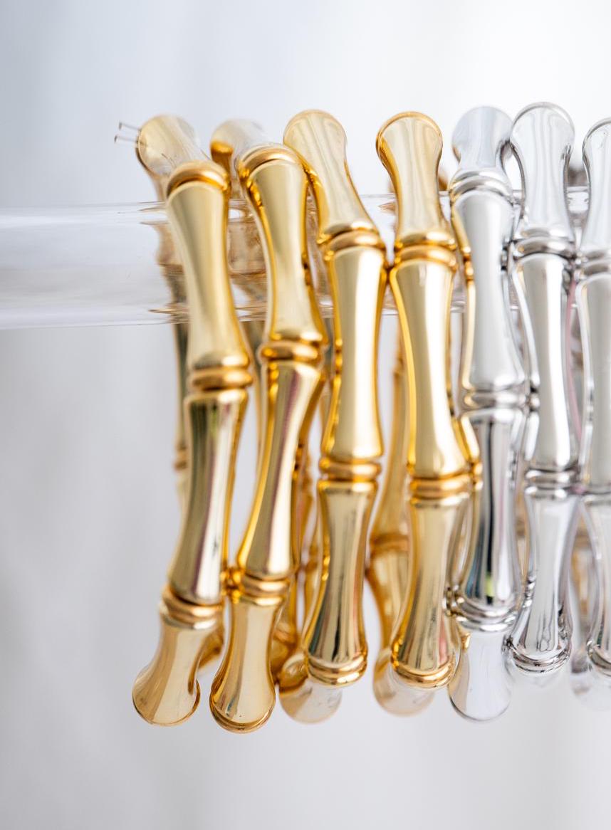 The Thin Bridgette Bamboo Acrylic Bangle Bracelet Set in Gold-  Set of Three Bangles