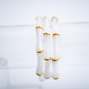 The Thin Bridgette Bamboo Acrylic Bangle Bracelet in Marbled Cloudy White (Gold or Silver) - Set of 3