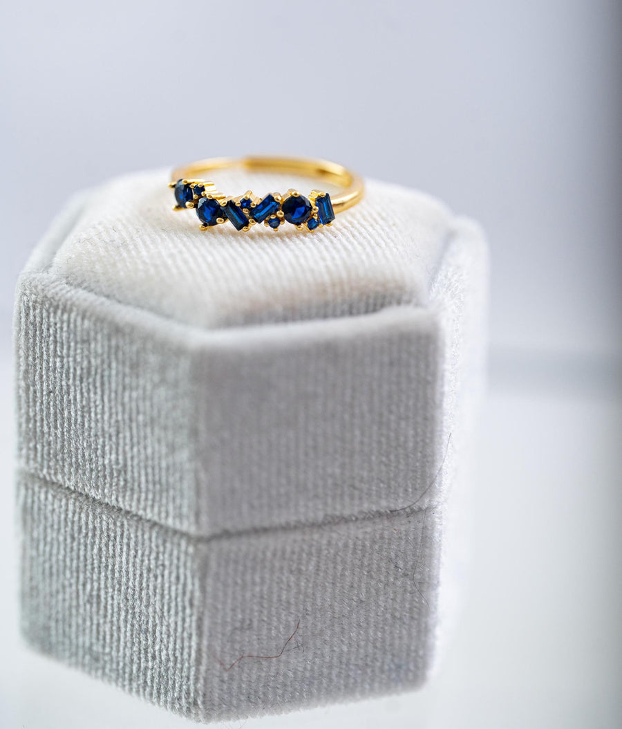The Hazel Dainty & Delicate Stacking Stone Ring in Gold - Adjustable - Navy
