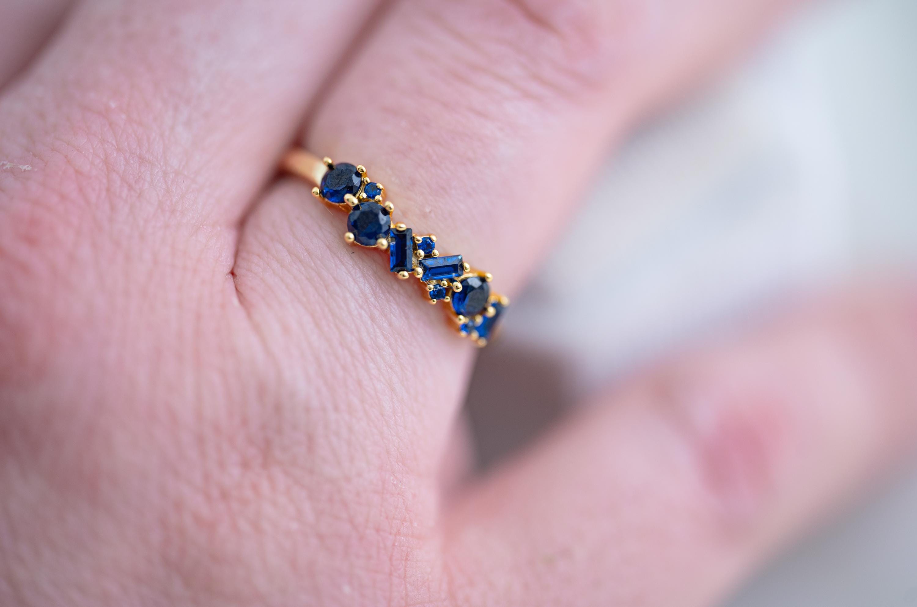 The Hazel Dainty & Delicate Stacking Stone Ring in Gold - Adjustable - Navy