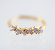 The Hazel Dainty & Delicate Stacking Stone Ring in Gold - Adjustable - Soft Lilac
