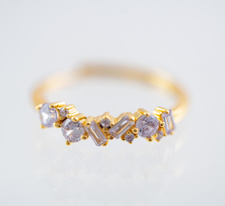 The Hazel Dainty & Delicate Stacking Stone Ring in Gold - Adjustable - Soft Lilac