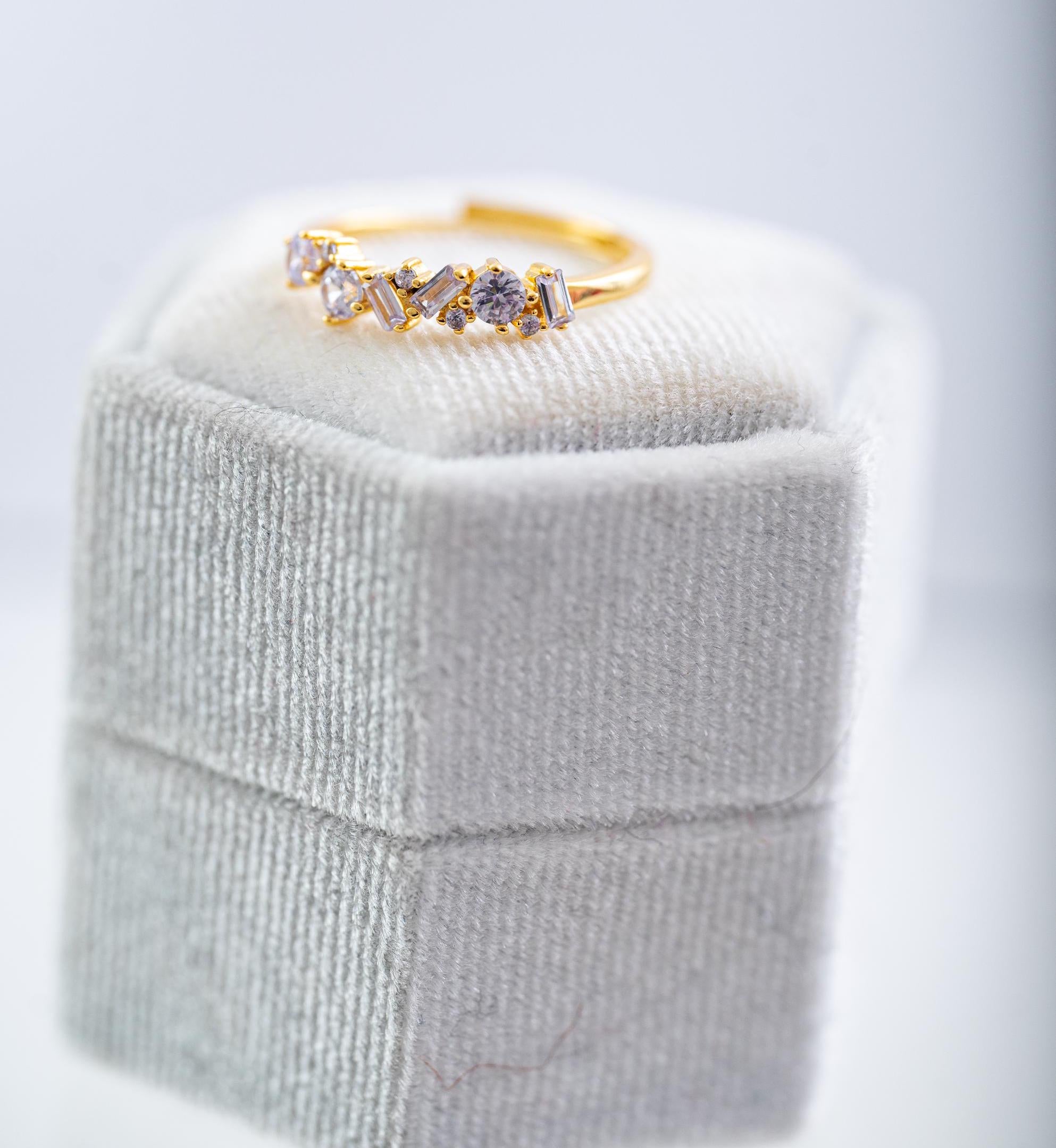The Hazel Dainty & Delicate Stacking Stone Ring in Gold - Adjustable - Soft Lilac