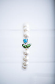 The Tulip Tea Time Stretchy Pearl Bracelet - Light Bright Blue Flower