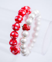 The Strawberry Wine Pearl & Red Gingham Summer Stack - Stretchy Bracelets