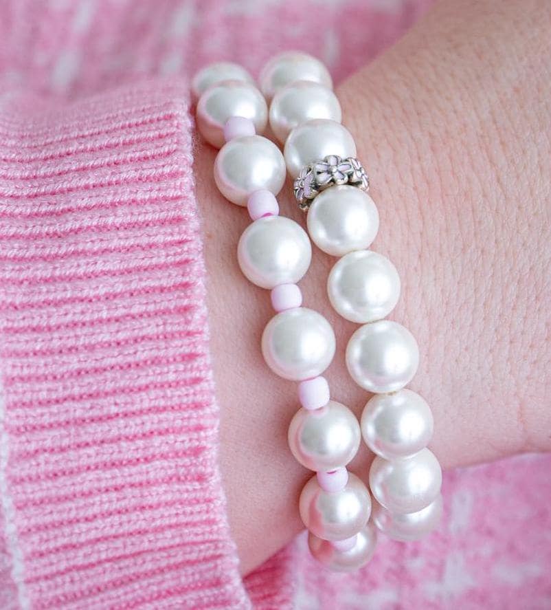 The Morning Delight Pearl & Pink Floral Stretchy Bracelet Stack