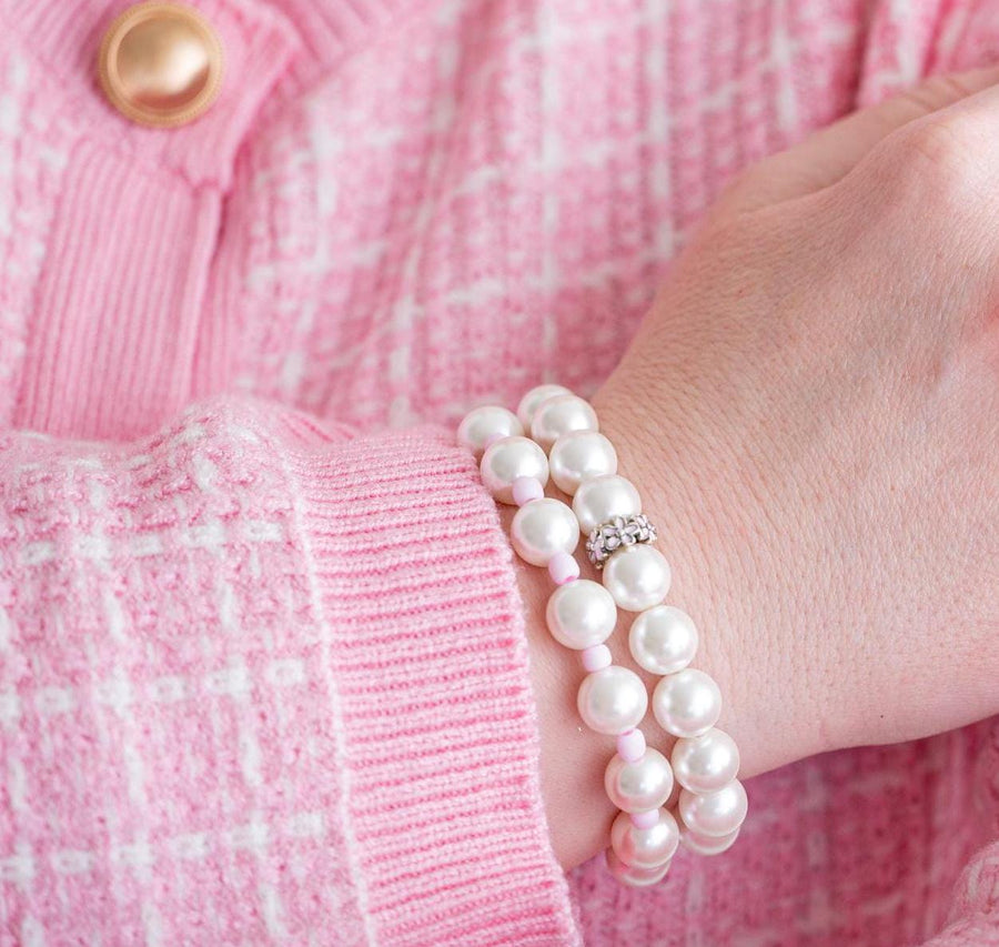 The Morning Delight Pearl & Pink Floral Stretchy Bracelet Stack