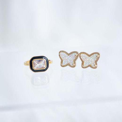 The White Faux Druzy Butterfly Dainty & Delicate Stud - Light Weight