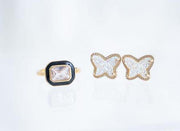 The White Faux Druzy Butterfly Dainty & Delicate Stud - Light Weight