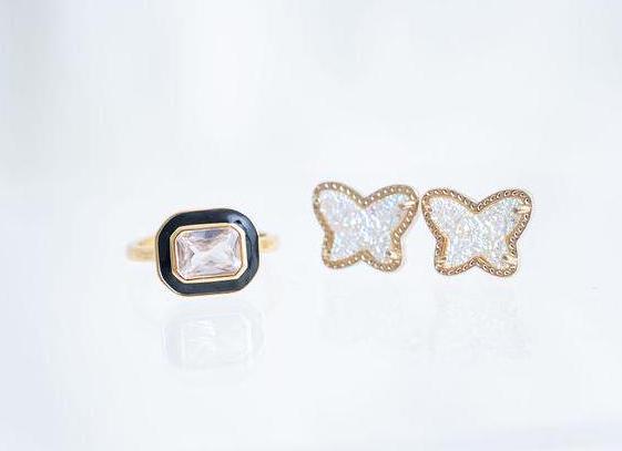 The White Faux Druzy Butterfly Dainty & Delicate Stud - Light Weight
