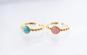 Candy Shell Beach Adjustable Dainty Gold Ring - Dusty Blue - Mother of Pearl Shell - MOP