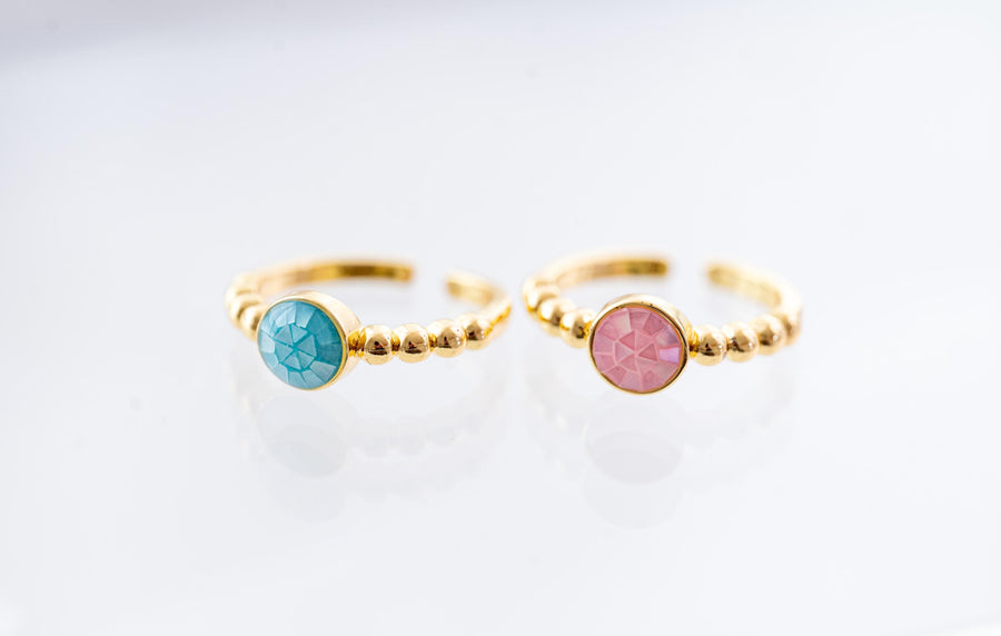 Candy Shell Beach Adjustable Dainty Gold Ring - Dusty Blue - Mother of Pearl Shell - MOP