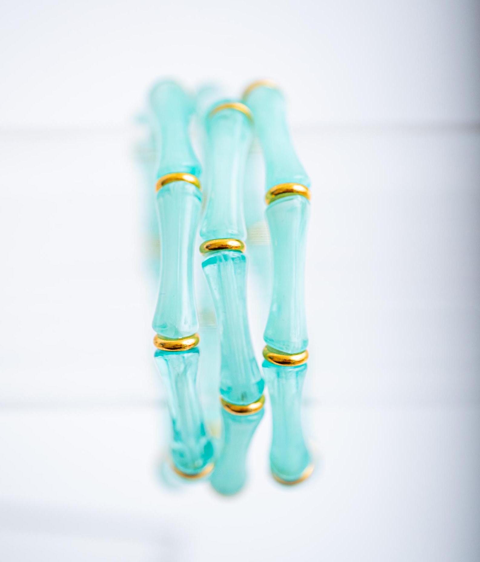 The Thin Bridgette Bamboo Acrylic Bangle Set in Seafoam Green (in Gold or Silver)
