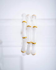 The Thin Bridgette Bamboo Acrylic Bangle Bracelet in Marbled Cloudy White (Gold or Silver) - Set of 3