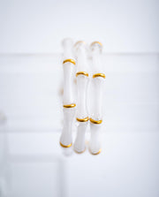 The Thin Bridgette Bamboo Acrylic Bangle Bracelet in Marbled Cloudy White (Gold or Silver)