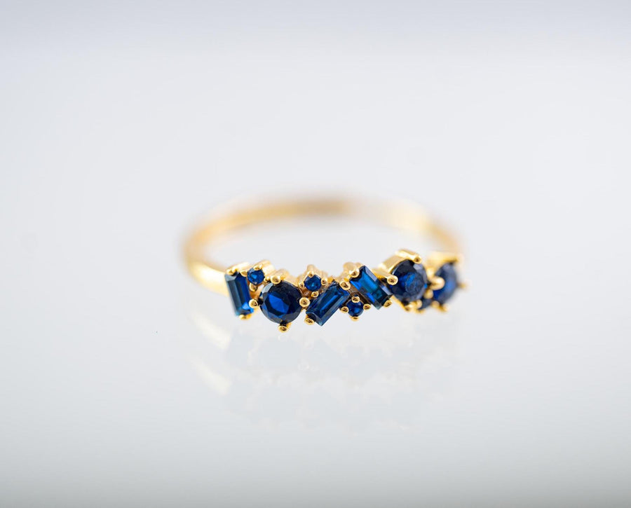 The Hazel Dainty & Delicate Stacking Stone Ring in Gold - Adjustable - Navy