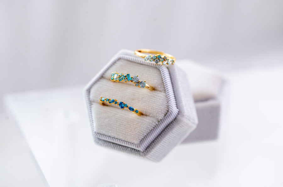 The Hazel Dainty & Delicate Stacking Stone Ring in Gold - Adjustable - Light Blue