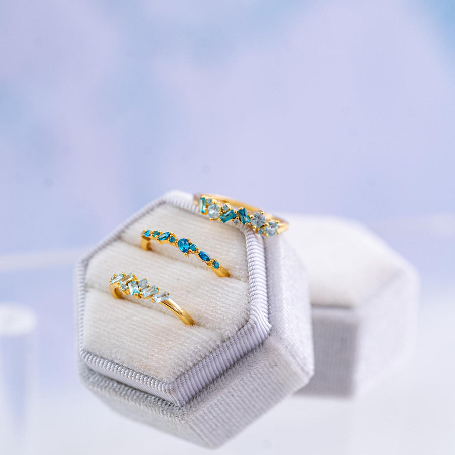 The Hazel Dainty & Delicate Stacking Stone Ring in Gold - Adjustable - Light Blue