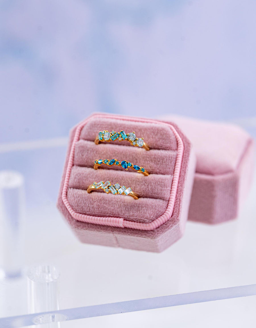 The Hazel Dainty & Delicate Stacking Stone Ring in Gold - Adjustable - Light Blue