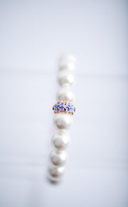 The Slow Mornings Pearl & Purple Floral Stretchy Bracelet