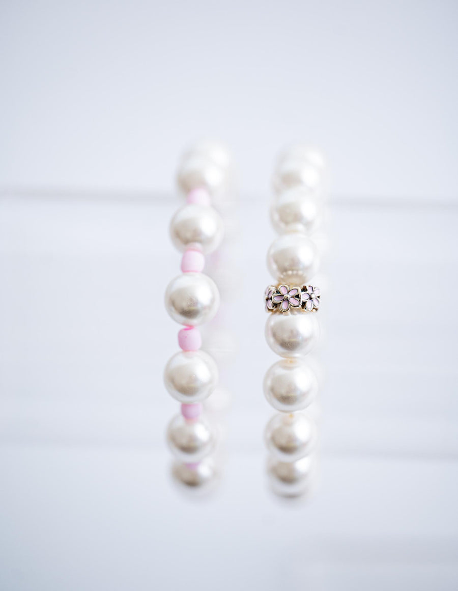 The Morning Delight Pearl & Pink Floral Stretchy Bracelet Stack