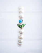 The Tulip Tea Time Stretchy Pearl Bracelet - Light Bright Blue Flower