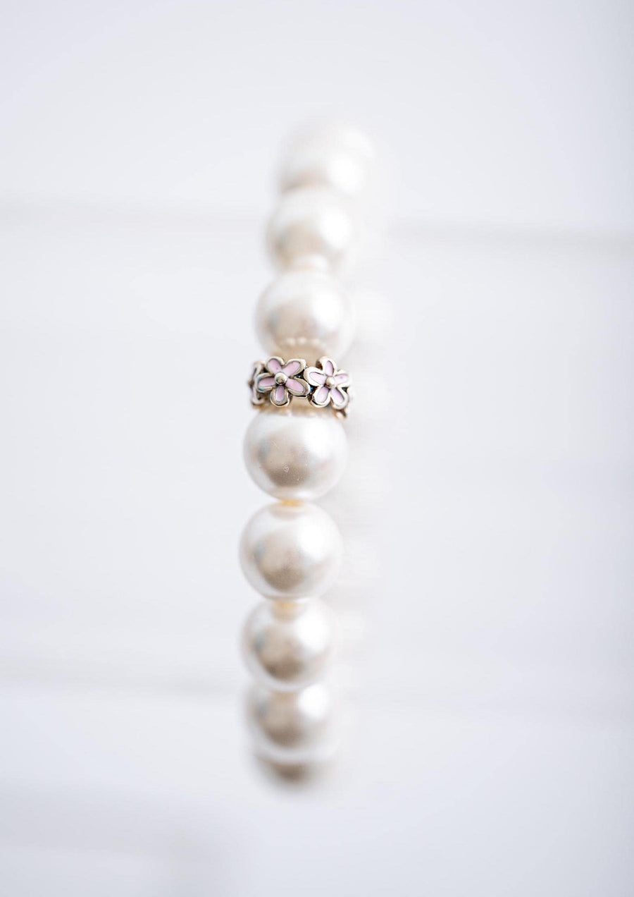 A Walk to the Bakery Pearl Pink Floral Stretchy Bracelet
