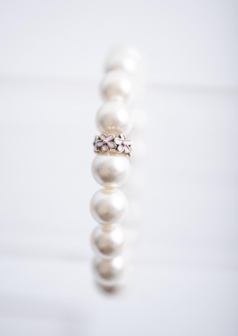 A Walk to the Bakery Pearl Pink Floral Stretchy Bracelet