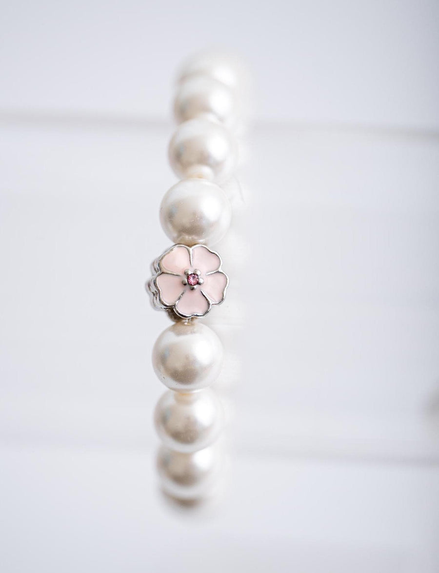 The Secret Garden Pearl & Pink Floral Stretchy Bracelet
