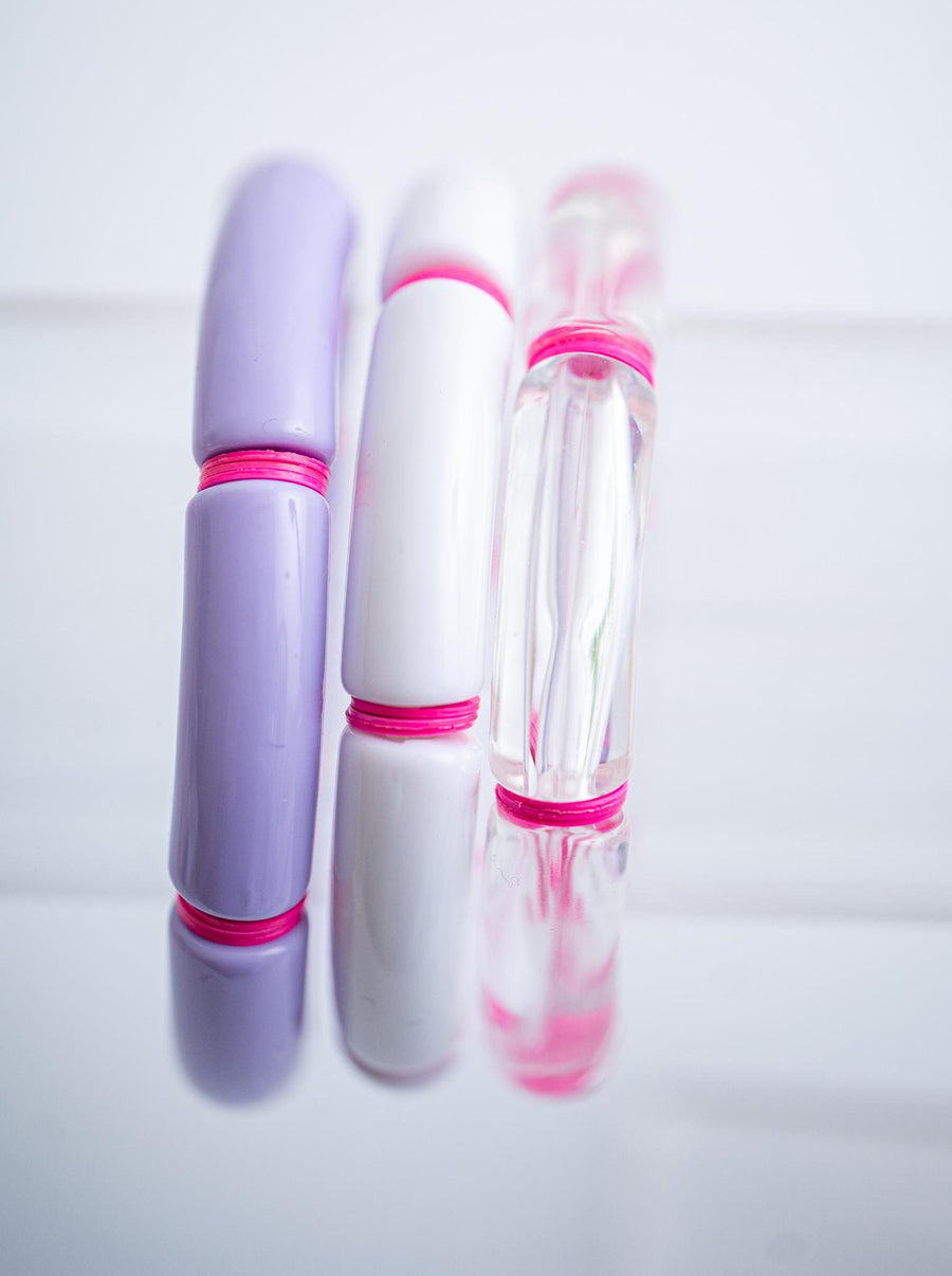 The Brunch & Beyond Pink Purple Lucite Stretchy Bracelet Stack