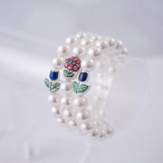 The Tulip Tea Time Stretchy Pearl Bracelet - Navy Blue Flower