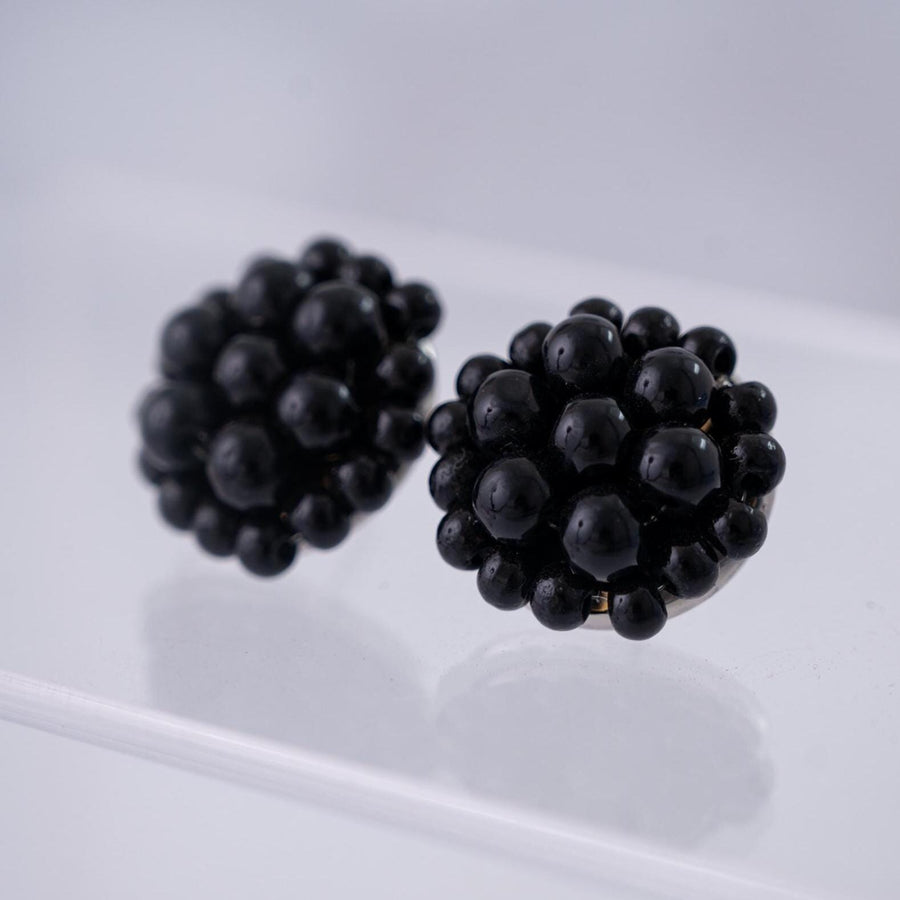 The Jackie Ohhh so Retro Button Beaded Cluster Stud Earrings in Glossy Black