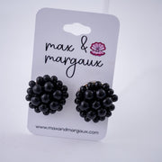 The Jackie Ohhh so Retro Button Beaded Cluster Stud Earrings in Glossy Black