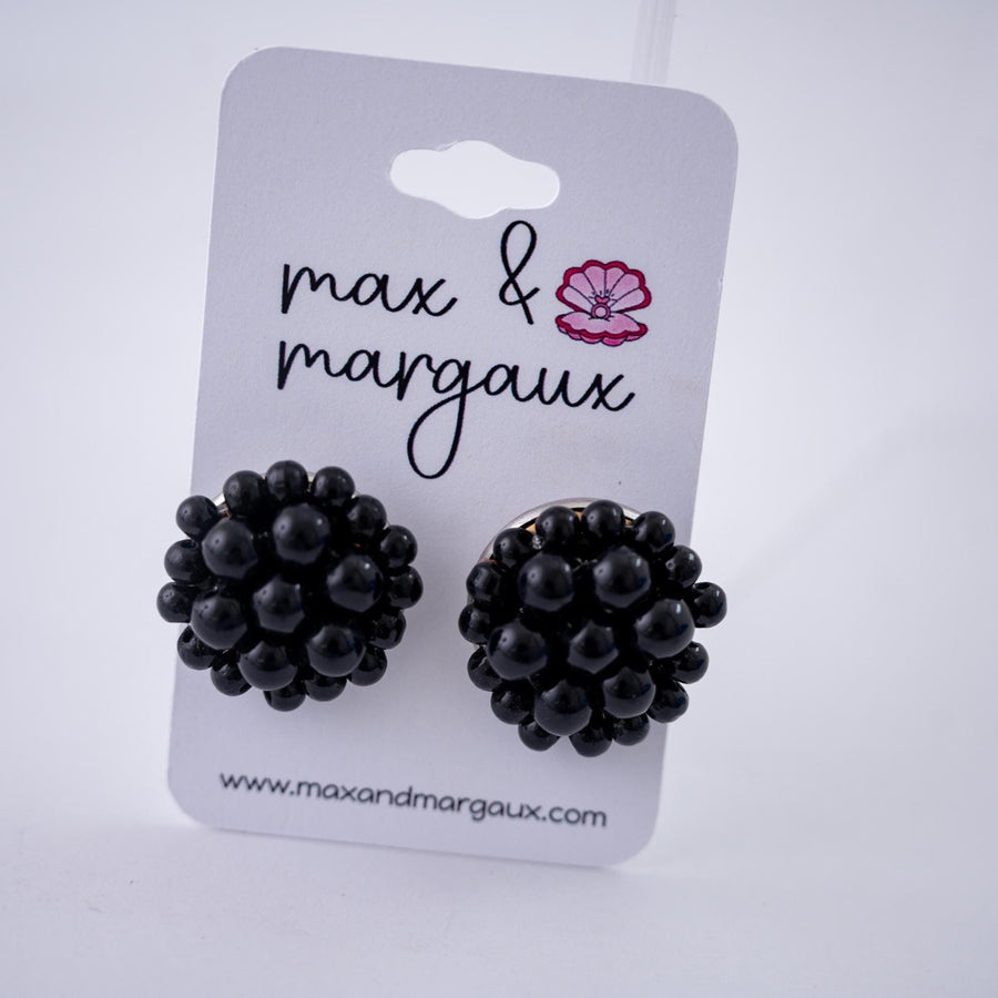 The Jackie Ohhh so Retro Button Beaded Cluster Stud Earrings in Glossy Black