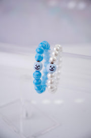 Only Here for the Treats Pumpkin Pearls & Gingham Stretchy Bracelet Stack - Blue