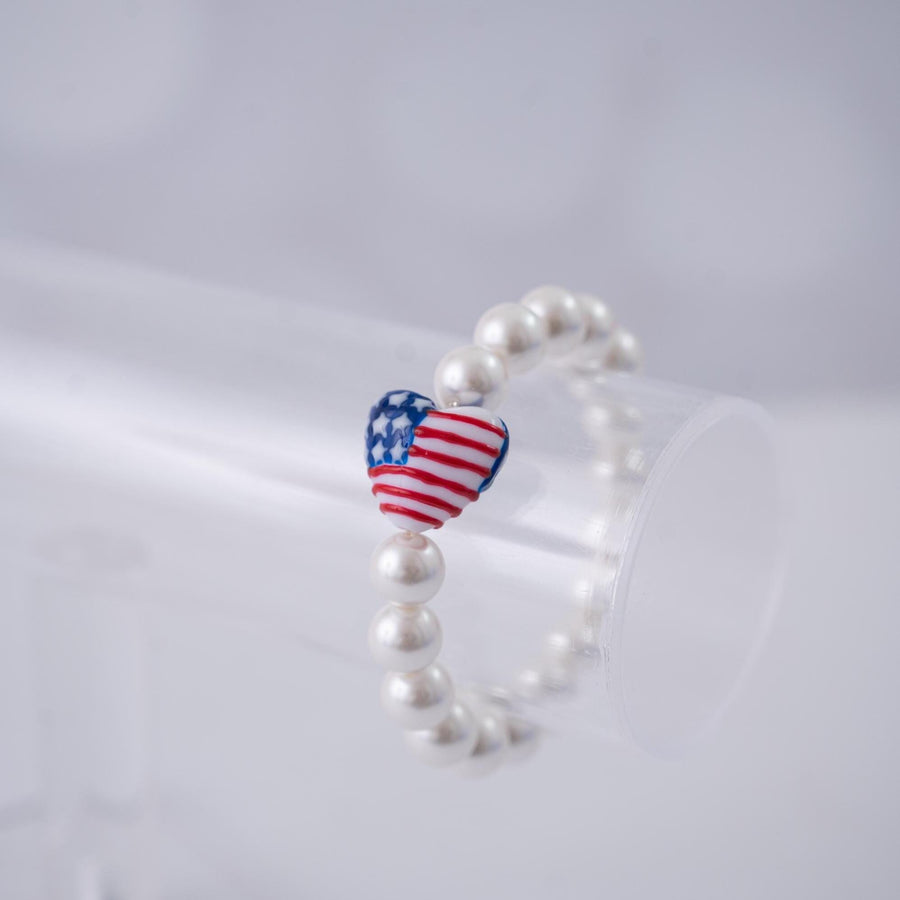 The Brave Hearts Patriotic Pearl Bracelet - Hand Painted Glass Bead