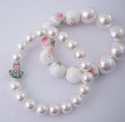 The Tulip Tea Time Stretchy Pearl Bracelet - Pink Flower