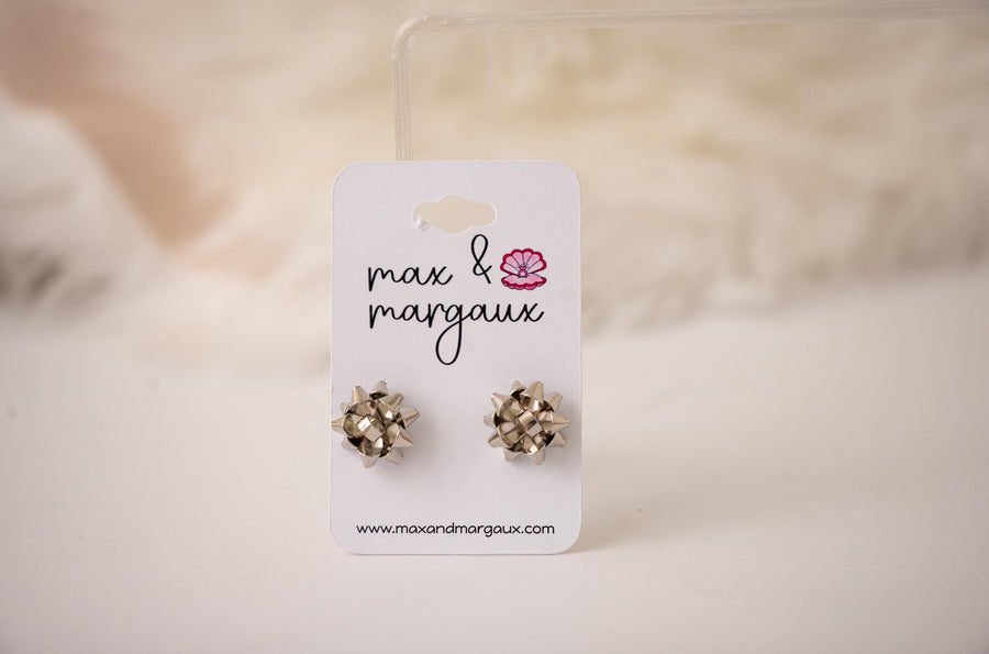 Classic Christmas Bow Stud Earrings - Silver