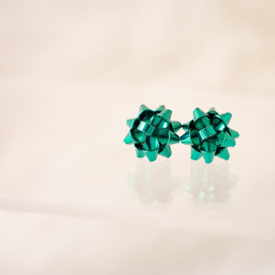 Classic Christmas Bow Stud Earrings - Green