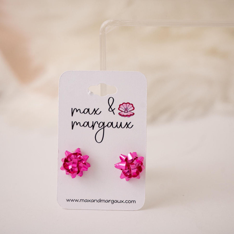 Classic Christmas Bow Stud Earrings - Pink