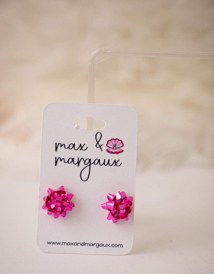 Classic Christmas Bow Stud Earrings - Pink