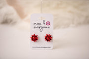 Classic Christmas Bow Stud Earrings - Red