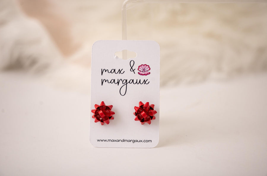 Classic Christmas Bow Stud Earrings - Red
