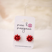 Classic Christmas Bow Stud Earrings - Red